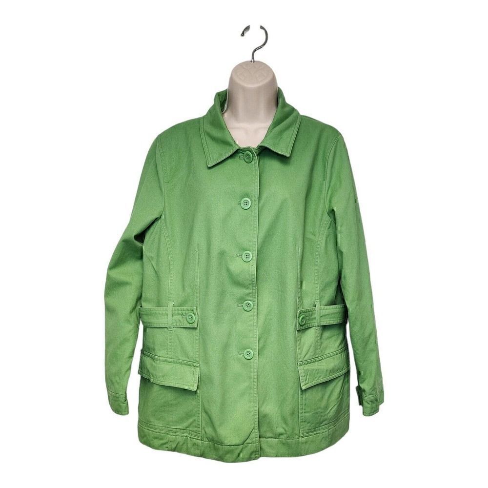 Denim & Co. Button-Front Utility Jacket/Coat Plaid Lining Size Large Col…
